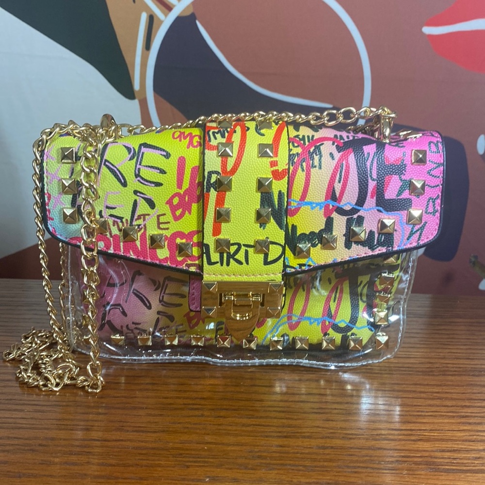Graffiti crossbody bag with adjustable strap and wallet